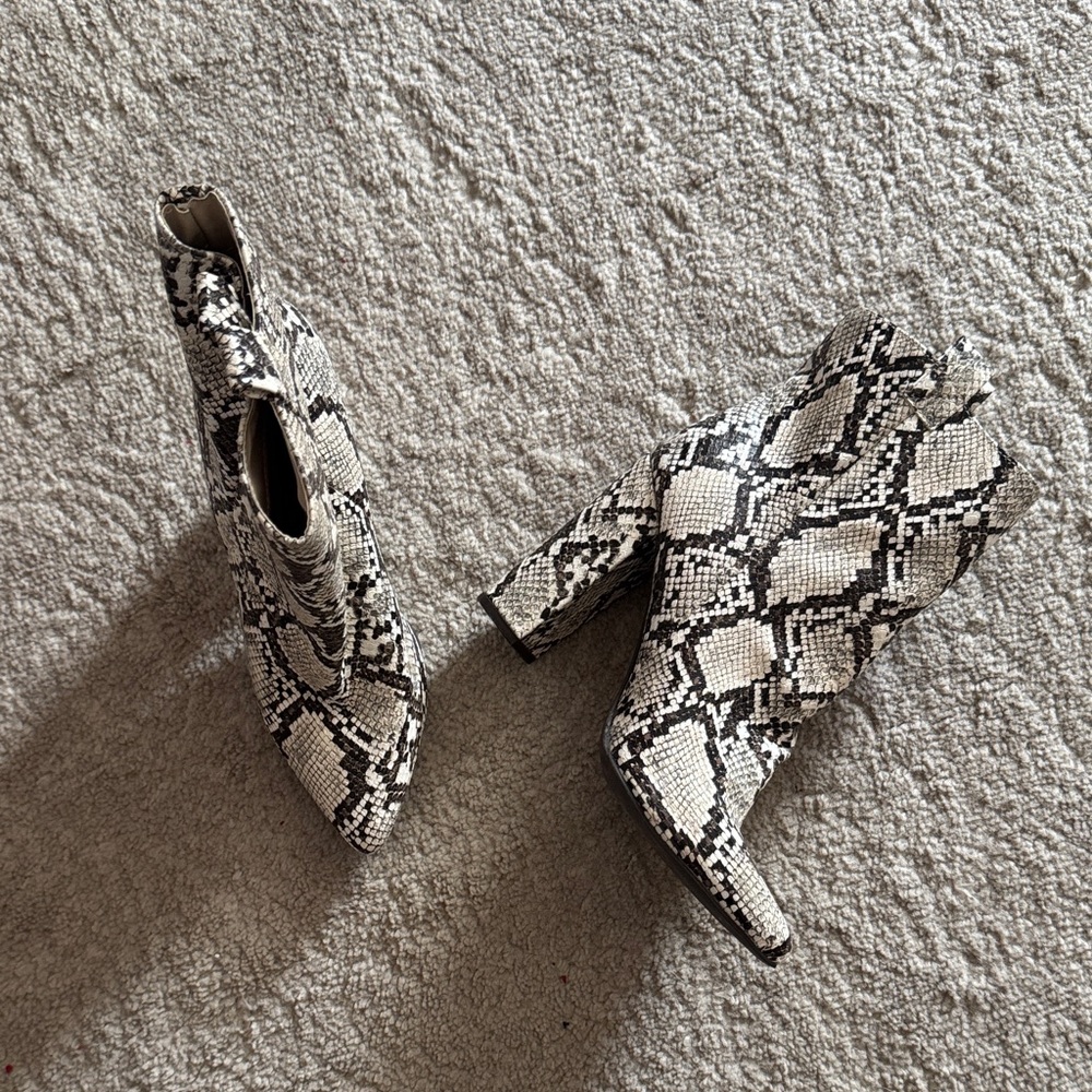JustFab Black and White Snakeskin Heeled Boots